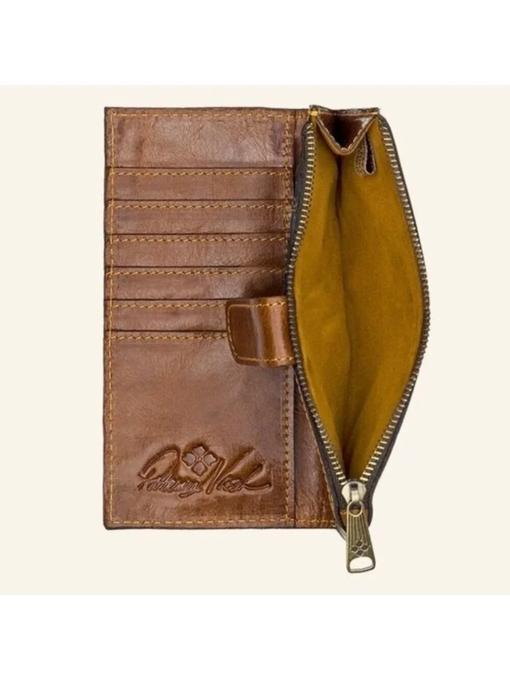 PATRICIA NASH Nazari Prairie Rose Leather Bi- Fold Continental Tan Floral Wallet